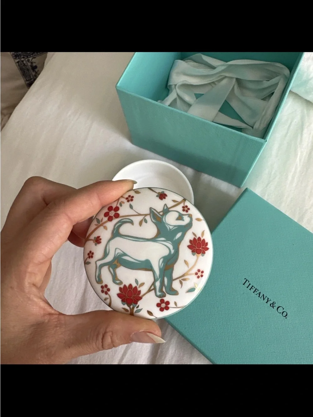 Tiffany & Co. Turquoise, White and Red Enamel Decorative Trinket Box